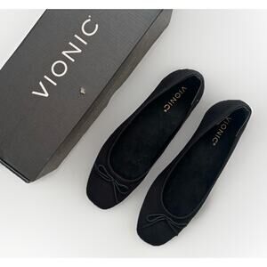 Vionic Klara Black Knit Ballet Flats Women Size 7.5 Slip On Comfort Shoes Bow